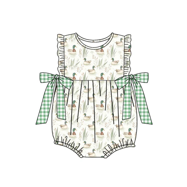 SR2257 Baby Infant Girls Green Mallard Ducks Bubbles Rompers preorder