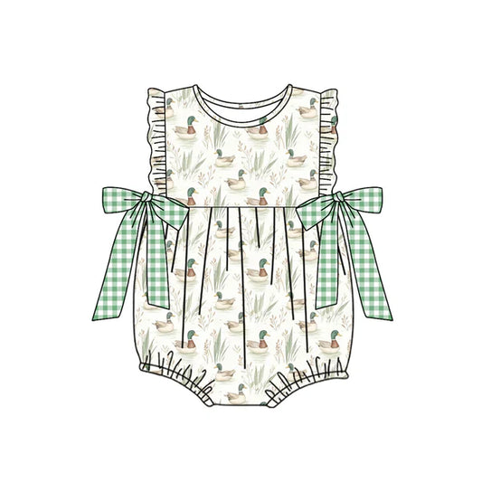 SR2257 Baby Infant Girls Green Mallard Ducks Bubbles Rompers preorder