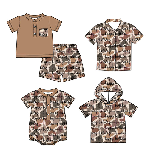 26.1.19 Custom MOQ:3 or 5 pcs each design milk silk Sibling baby boy clothes happy birthday short sleeve shorts sets and tops 2 and romper