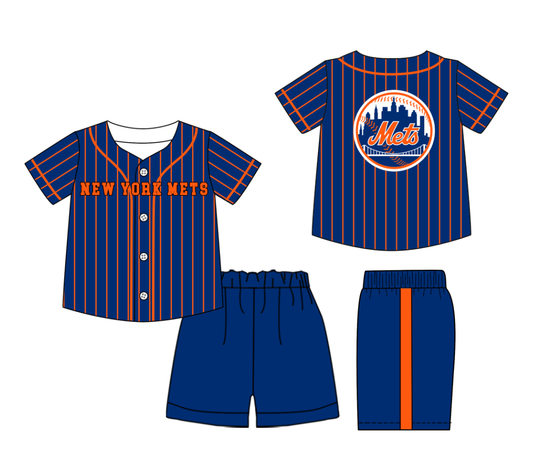 Custom Milk Silk Order MOQ:3 or 5 pcs Each Design Team State Kids Summer Blue Short Sleeve Shorts Sets-26.1.20