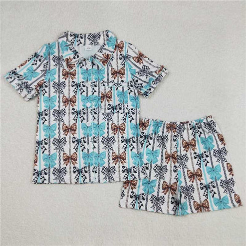 5.17 6 Colors Adult Women Bows Pocket Buttons Tops Shorts Pajamas