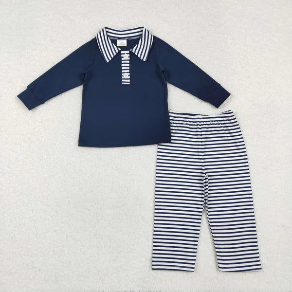 BLP0897 Baby Boys Navy Top Stripes Pants Outfits Set