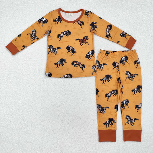 BLP0899 Baby Boys Western Horse Bamboo Pajamas Clothes Set