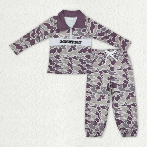 11.1 Sibling Baby Boys Camo Embroidery Mama's Boy Ducks Dogs Zipper Pullover Pockets Jogger Hunting Clothes Set