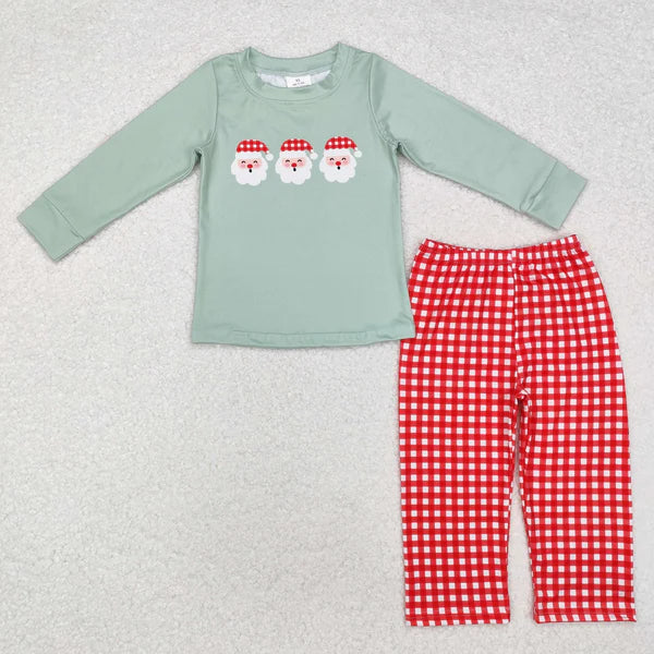 BLP0774 Baby Boys Christmas Santa Top Red Checkered Pants Outfits Set