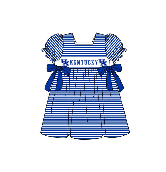 1.29 Custom Order Moq 3 Baby Girl Kentucky UK Bows Stripe Ruffle Team Knee Length Dresses