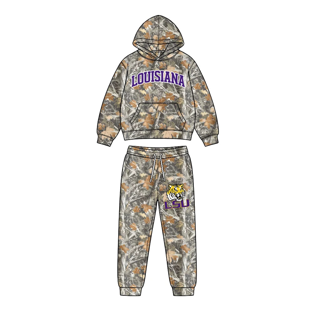 Custom Order Baby Boys Leaves Camo Louisiana Pocket Hoodie Pockets Pant Team Clothes Sets
