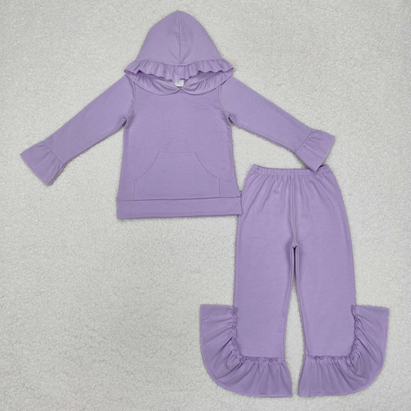 GLP2060 Baby Girls Lavender Hooded Ruffle Top Bell Pants Clothes Set