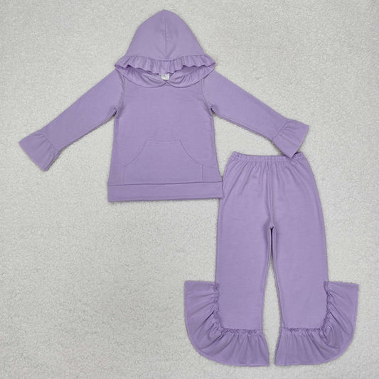 GLP2060 Baby Girls Lavender Hooded Ruffle Top Bell Pants Clothes Set