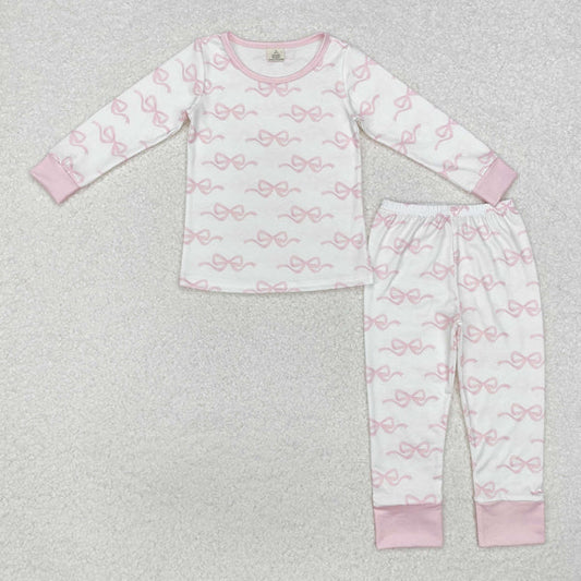 GLP2180 Baby Girls Pink Bows Top Pants Pajamas Clothes Set