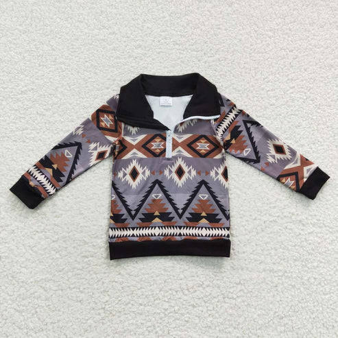 10.31 Sibling Baby Boys Western Aztec Long Sleeves Zipper Pullover Tops