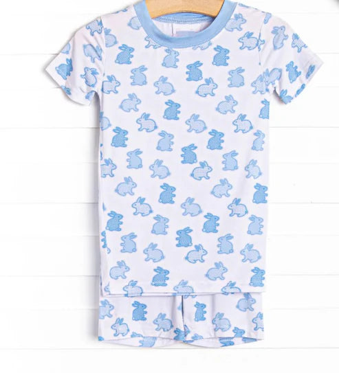 BSSO1163 Baby Boys Easter Blue Rabbits Shirt Shorts Pajamas Clothes Sets Preorder