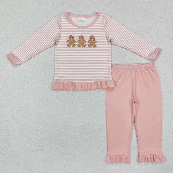 GLP1965 Baby Girls Christmas Stripes Gingerbread Tunic Ruffle Pants Clothes Set