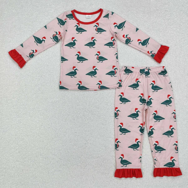 GLP1892 Baby Girls Christmas Ducks Shirt Pants Bamboo Pajamas Clothes Set