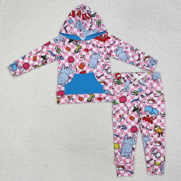 GLP1932 Baby Girls Reading Teacher Hooded Tops Pants Clothes Set