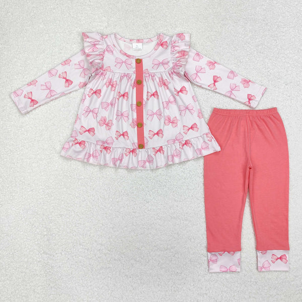 GLP1958 Baby Girls Pink Bows Tunic Top Legging Clothes Set