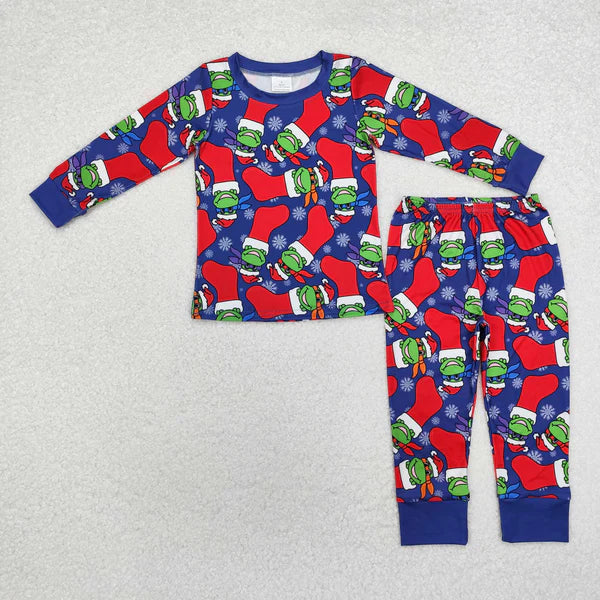 BLP0870 Baby Boys Christmas Frog Socks Shirt Pants Pajamas Clothes Set