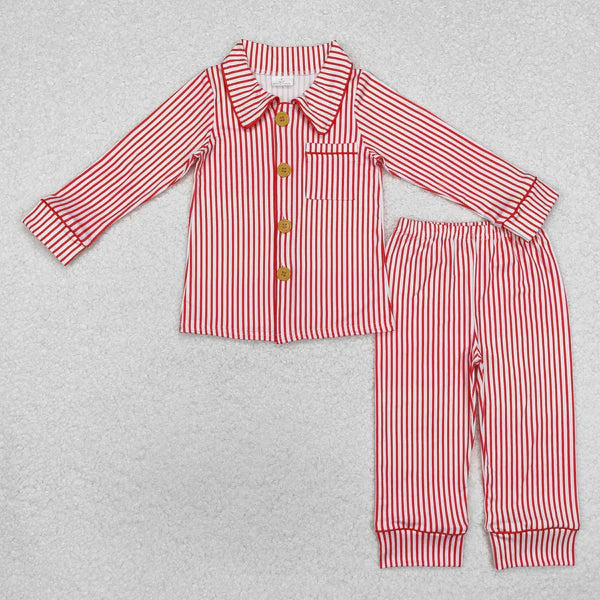 BLP0980 Baby Boys Red Stripes Buttons Shirts Pants Pajamas Clothes Set