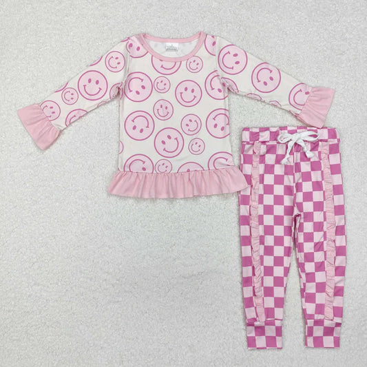 GLP1722 Baby Girls Smile Pink Top Ruffle Pants Outfits Sets Preorder