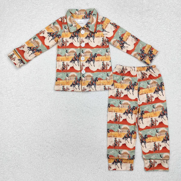 BLP0902 Baby Boys Western Rodeo Horse Buttons Tops Pants Pajamas Clothes Set