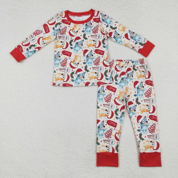 BLP0821 Baby Boys Dogs Christmas Tree Cake Top Pants Pajamas Clothes Set