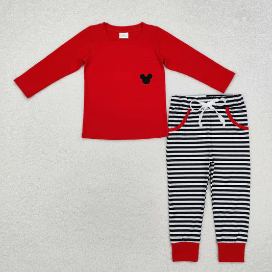 BLP0796 Baby Boys Red Mouse Pocket Top Stripes Pants Outfits Set