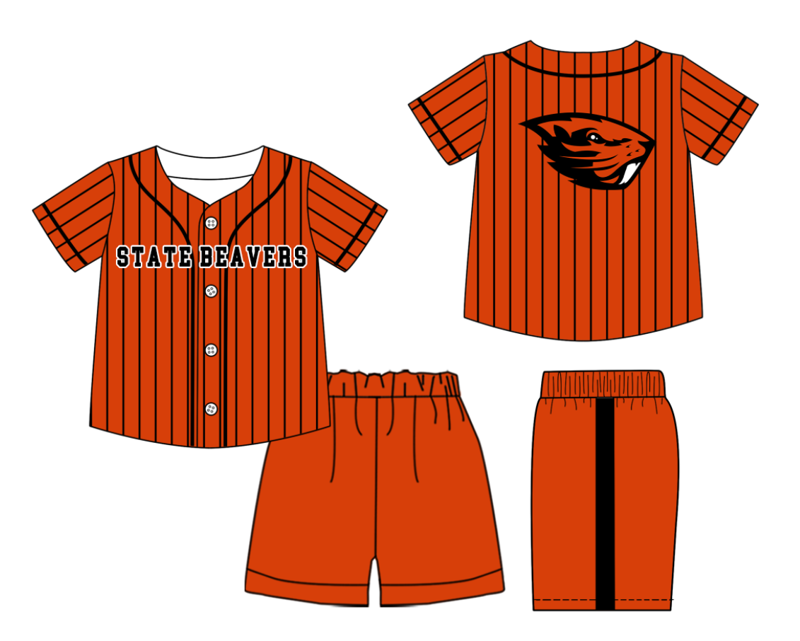 Custom Milk Silk Order MOQ:3 or 5 pcs Each Design Team State Kids Summer Orange Short Sleeve Shorts Sets-26.1.21
