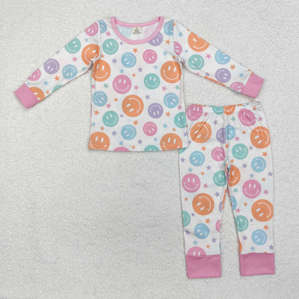 GLP1694 Baby Girls Colorful Smiles Stars Bamboo Pajamas Clothes Set