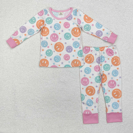 GLP1694 Baby Girls Colorful Smiles Stars Bamboo Pajamas Clothes Set