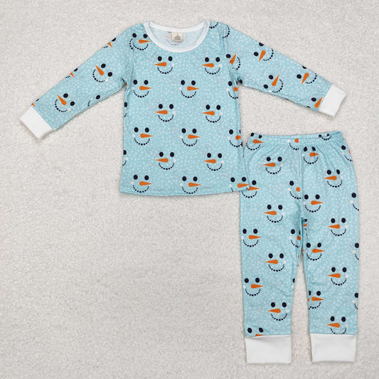 BLP0543 Baby Boys Blue Winter Snowman Top Pants Bamboo Pajamas Clothes Set