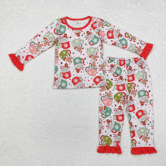 GLP1621 Baby Girls Christmas Cups Gingerbread Bamboo Pajamas Clothes Set