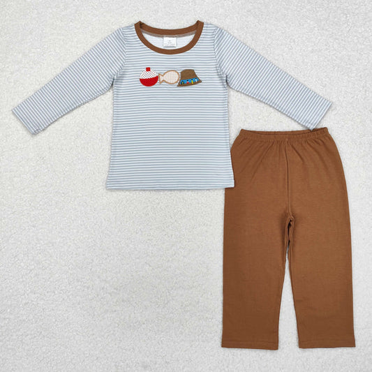 BLP0590 Baby Boys Embroidery Fishing Stripes Top Pants Clothes Set