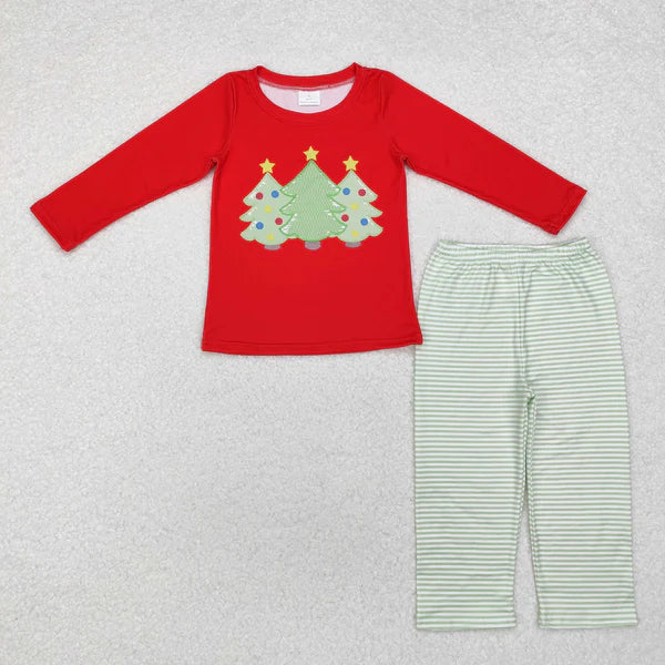 BLP0773 Baby Boys Red Christmas Tree Top Checkered Pants Clothes Set