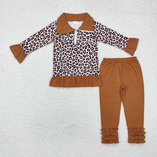 GLP1845 Baby Girls Leopard Zip Top Icing Legging Outfits Clothes Set