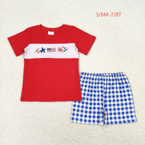 4.19  Sibling Embroidery Baby Boys 4th Of July Shirt Shorts Summer Outfits