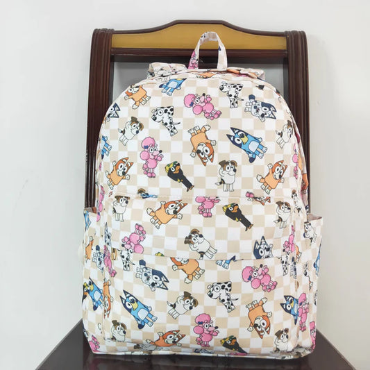 BA0187 cartoon dog plaid backpack