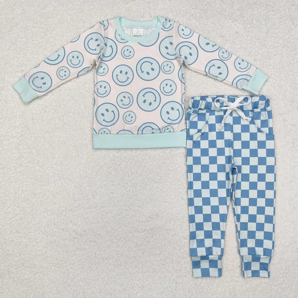 BLP0798 Baby Boys Smile Green Top Checkered Pants Outfits Set