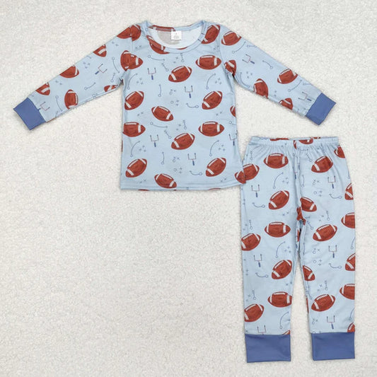 BLP0740 Baby Boys Blue Football Top Pants Pajamas Bamboo Clothes Set