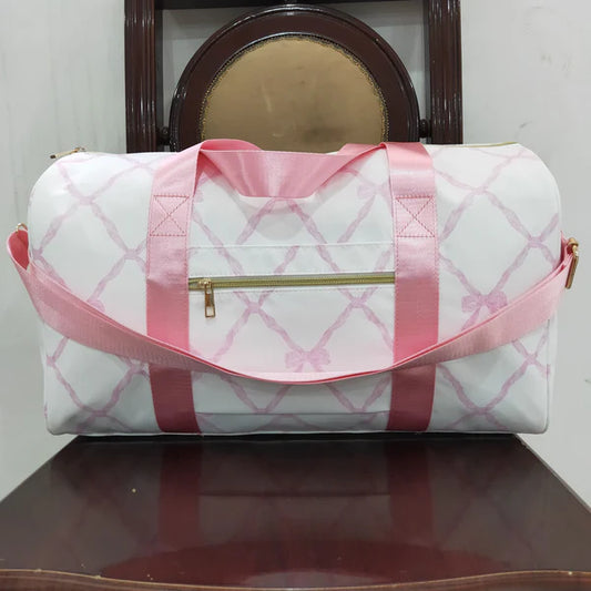 BA0226 Pink and white gym bag with bow pattern