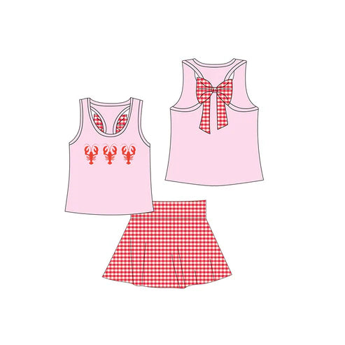 GSD1650 Baby Girls Crawfish Pink Bows Shirt Skirt Clothes Sets Preorder