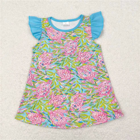 4.14 Sibling Baby Girls Sea Flowers Flutter Sleeve Tunic Tops