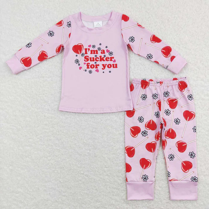 Sibling Girls Baby Kids Valentines Tee Shirts Top Pants Pajamas Clothes Sets