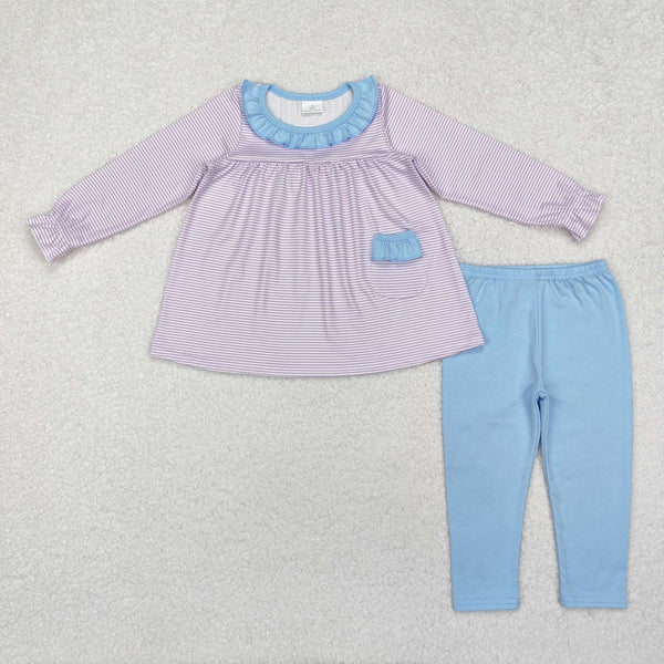 GLP1982 Baby Girls Lavender Stripes Pocket Tunic Top Legging Clothes Set