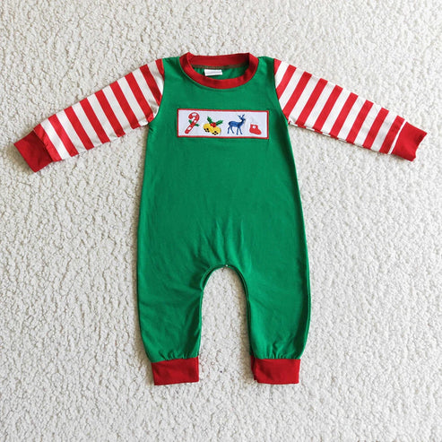 5.21 Sibling Baby Infant Boys Long Sleeves Embroidery Santa Deer Christmas Rompers