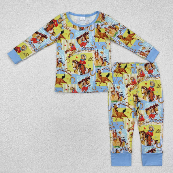 BLP0915 Baby Boys Cowboy Western Tops Pants Pajamas Clothes Set