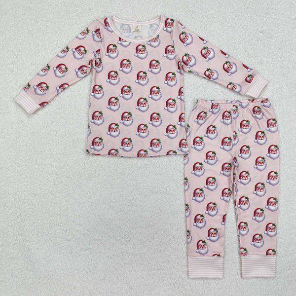 GLP1833 Baby Girls Pink Santa Bamboo Pajamas Clothes Set