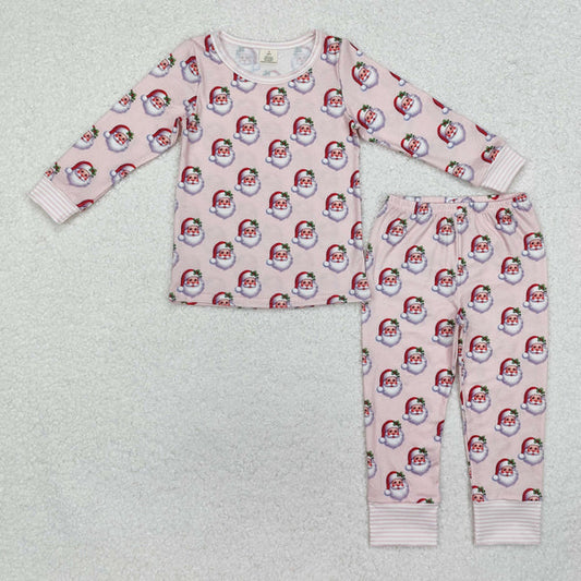 GLP1833 Baby Girls Pink Santa Bamboo Pajamas Clothes Set