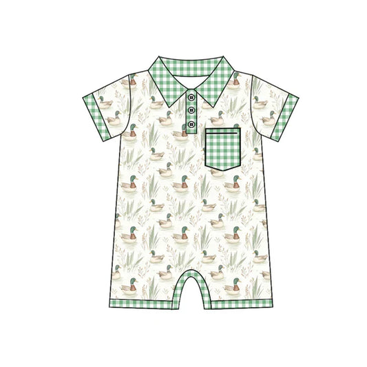 SR2258 Baby Infant Boys Green Mallard Ducks Pocket Rompers preorder