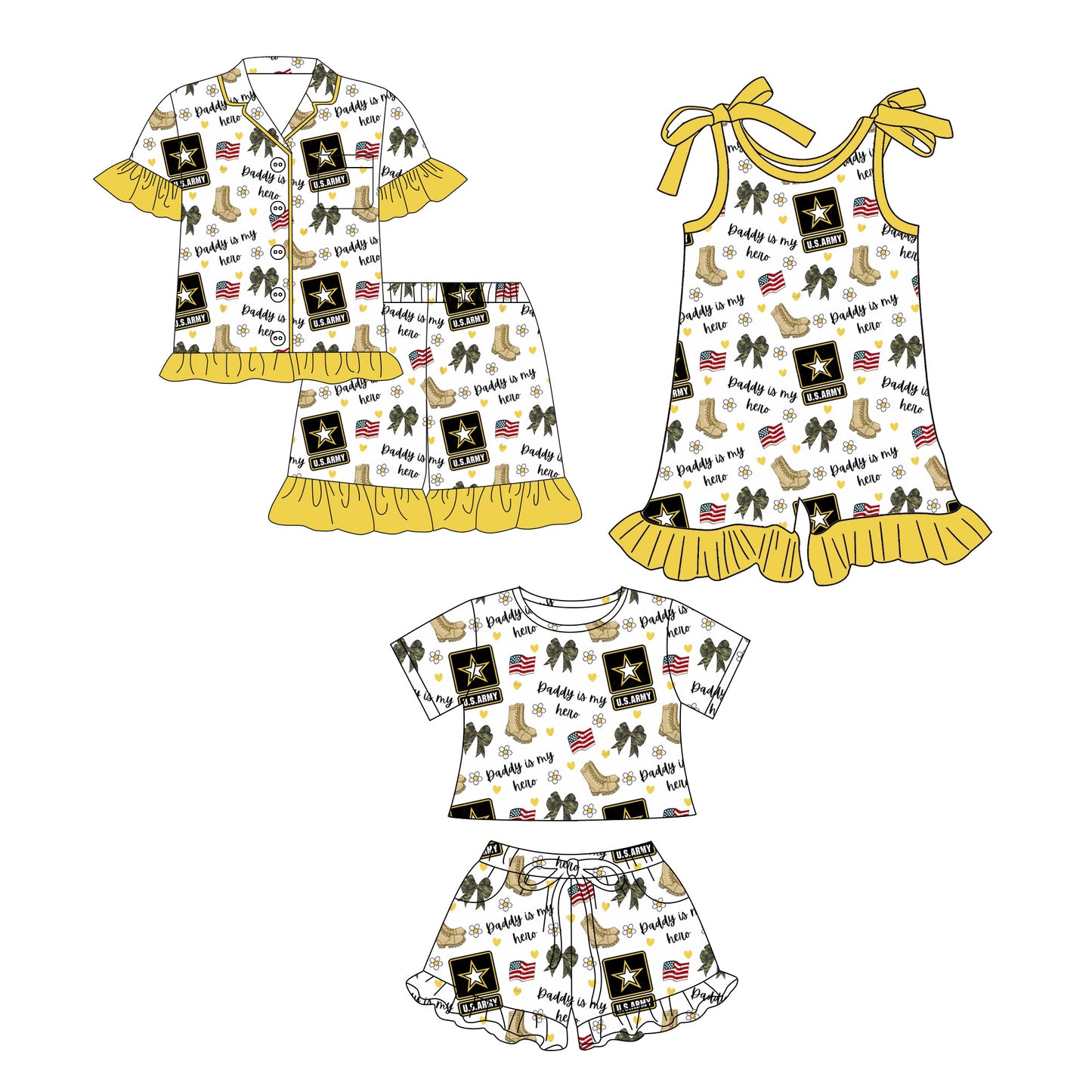 26.1.3 Custom MOQ:3 or 5 pcs each design milk silk Sibling baby girl clothes flag bow boots short sleeve shorts sets 2 and jumpsuit