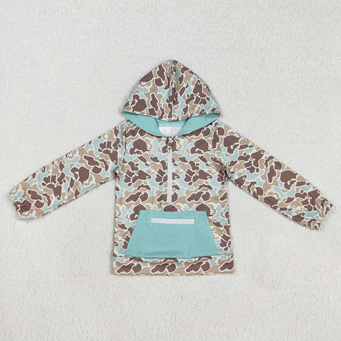 6.2 Sibling Baby Boys Western Camo Zipper Pockets Hoodies Fall Pullovers Tops
